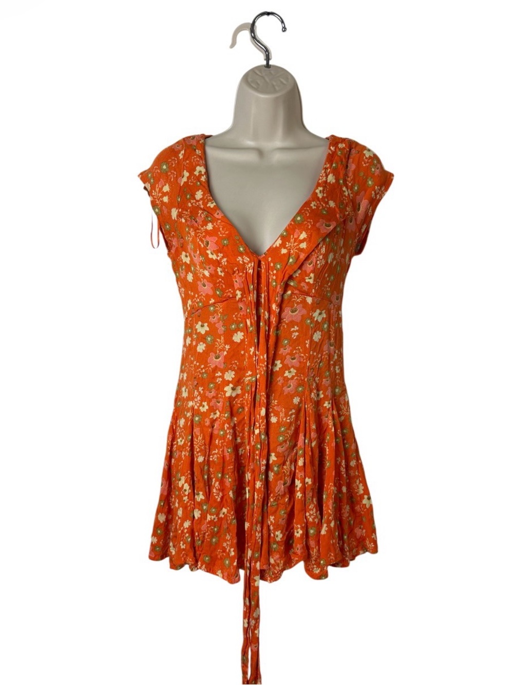 Free People Orange Floral Tie-Front Mini Dress - Picture 6 of 7